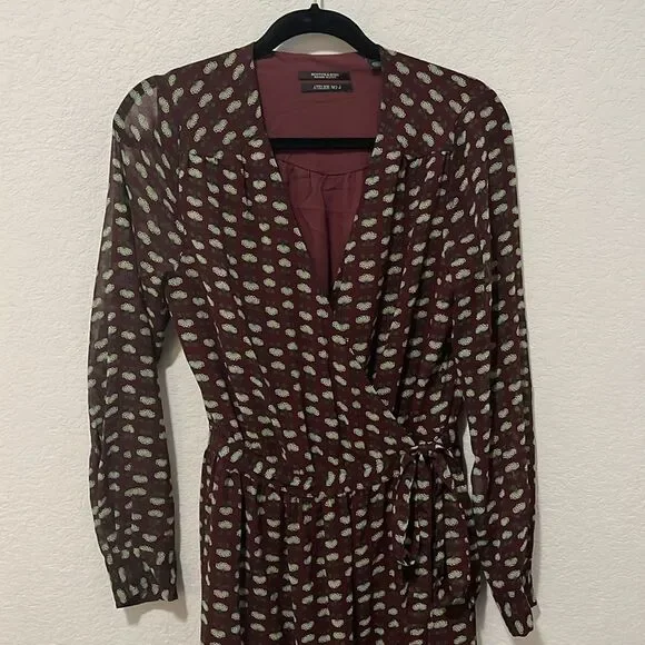 SCOTCH & SODA Atelier 4 Maroon Floral High-Low Wrap Dress, Size M - Picture 3 of 13